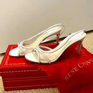 Rene Caovilla White Satin Slingback Sandals 37